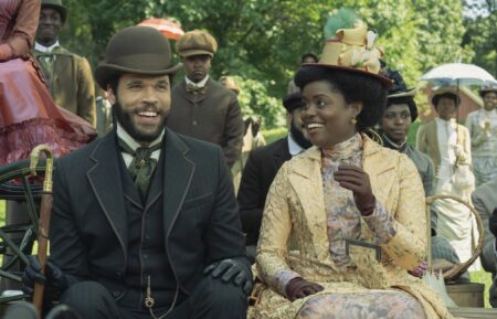 Jordan Donica as William Kirkland, Denée Benton as Peggy Scott in 'The Gilded Age' Season 3