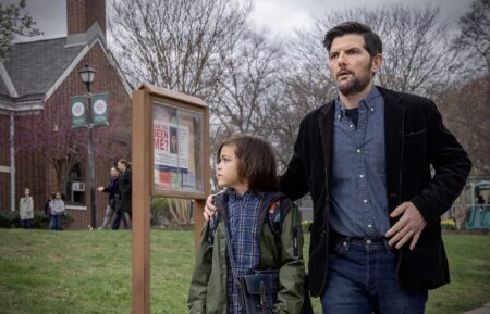 Acston Luca Porto as Jake Kennedy and Adam Scott as Tom Kennedy — 'The Whisper Man'