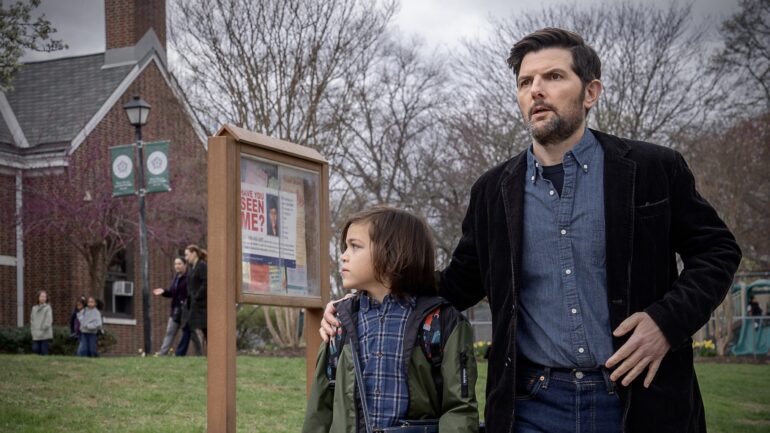 Acston Luca Porto as Jake Kennedy and Adam Scott as Tom Kennedy — 'The Whisper Man'