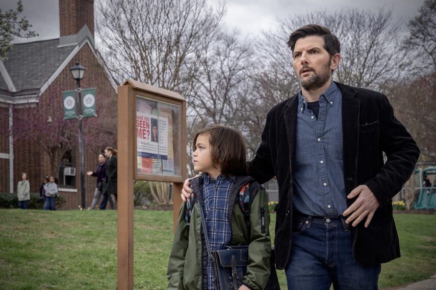 Acston Luca Porto as Jake Kennedy and Adam Scott as Tom Kennedy — 'The Whisper Man'