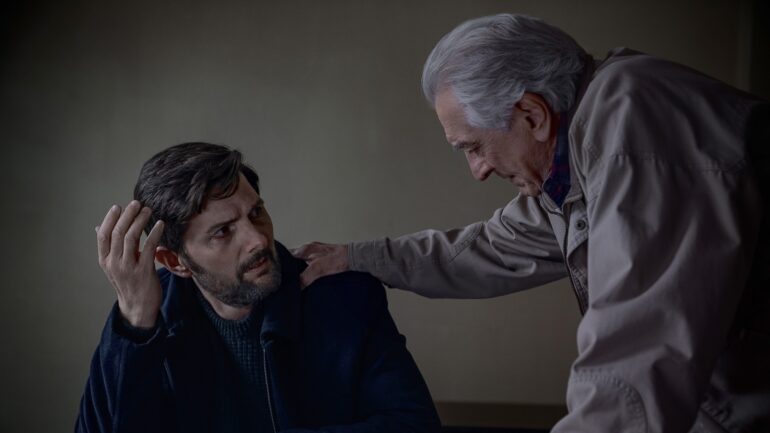 Adam Scott as Tom Kennedy and Robert De Niro as Peter Willis — 'The Whisper Man'