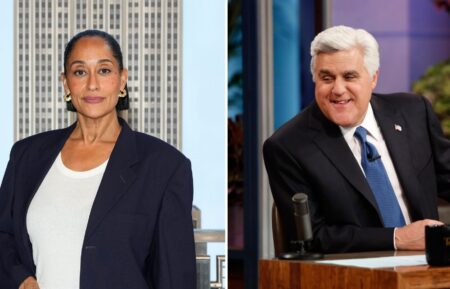Tracee Ellis Ross visits the Empire State Building on July 23, 2026, in New York City; Jay Leno hosting 'The Tonight Show With Jay Leno' on February 6, 2014