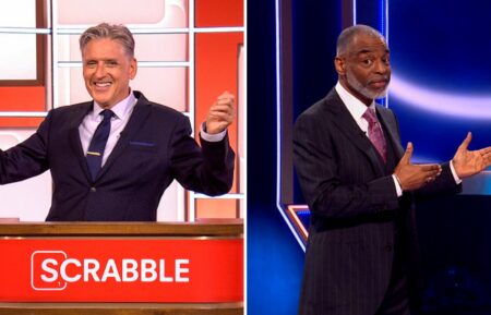 (left) Craig Ferguson hosting "Scrabble", (right) LeVar Burton hosting "Trivial Pursuit"