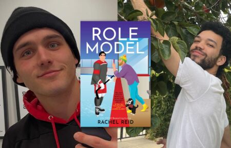 Charlie Gillespie and Justice Smith photos next to 'Role Model' by Rachel Reid book cover