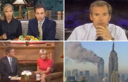 Screengrabs of NBC, ABC, and CBS' coverage on the day of the 9/11 terrorist attacks