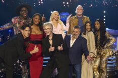 Host Jane Lynch with Contestants (L-R:): Tom Sandoval, Bob The Drag Queen, Omarosa, Christine Quinn, Richard Hatch, Big Ed, Monica Garcia and Tiffany Pollard, 'Celebrity Weakest Link,' Season 2, Episode 1, Fox, premieres September 21, 2026.