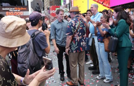 NEW YORK, NY - SEPTEMBER 02: Michael C. Hall and David Zayas are seen on the set of "Dexter: Resurrection" in Times Square, Manhattan on September 02, 2026 in New York City. (Photo by Jose Perez/Bauer-Griffin/GC Images)