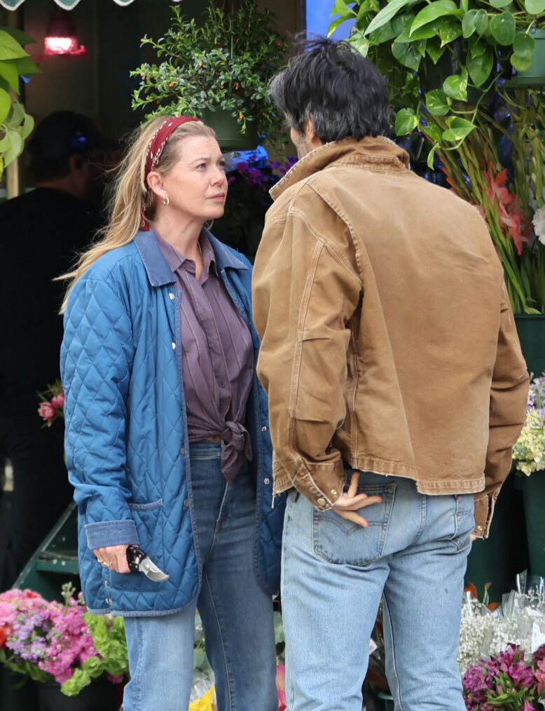 NEW YORK, NY - SEPTEMBER 22: Ellen Pompeo and Louis Cancelmi are seen on the set of "Chicks" in Downtown, Brooklyn on September 22, 2026 in New York City. (Photo by Jose Perez/Bauer-Griffin/GC Images)