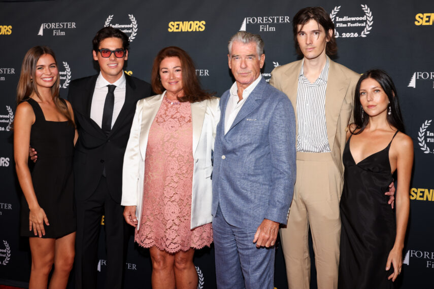 Pierce Brosnan, Keely Shaye Smith, Paris Borsnan, Dylan Brosnan, and their girlfriends