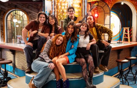 Martin Kamm as Oscar, Emmy Liu-Wang as Pepper, Alyssa Miles as Emmy, Daniella Monet as Trina Vega, Matt Bennett as Robbie, Erika Swayze as Jen Z, and Peyton Jackson as Qwest in 'Hollywood Arts: Season 1.'