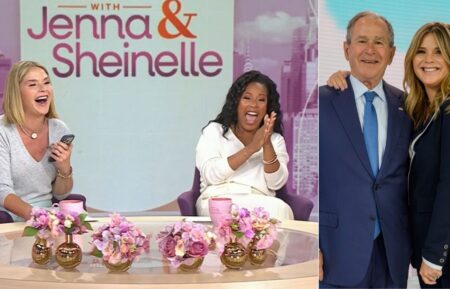 Jenna Bush Hager and Sheinelle Jones on the September 17, 2026, episode of NBC's 'Today With Henna & Sheinelle'; George W. Bush and Jenna Bush Hager on the April 20, 2021, episode of NBC's 'Today.'