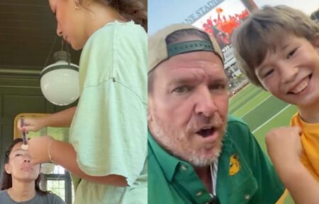 Joanna Gaines with daughter Emmie, Instagram, September 12, 2026; Chip Gaines with son Crew, Baylor Football Instagram, September 12, 2026.