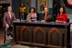 Host John Henson, Judges Aarti Sequeira, Zac Young and Stephanie Boswell, portrait, as seen on 'Halloween Baking Championship,' Season 12, Food Network, premieres September 14, 2026.