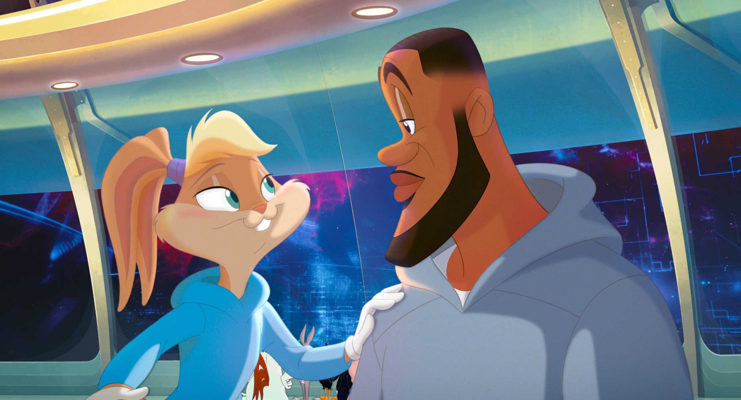 Lola Bunny (voice: Zendaya) and LeBron James of SPACE JAM: A NEW LEGACY