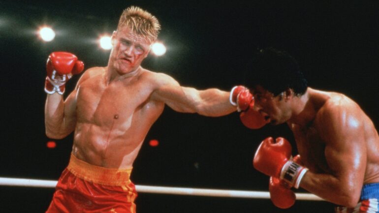 Dolph Lundgren and Sylvester Stallone in 'Rocky IV'
