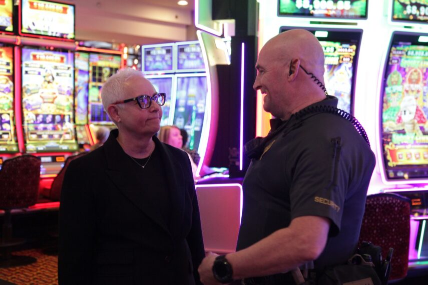 Manager Cindy O'Keefe on the Game Floor