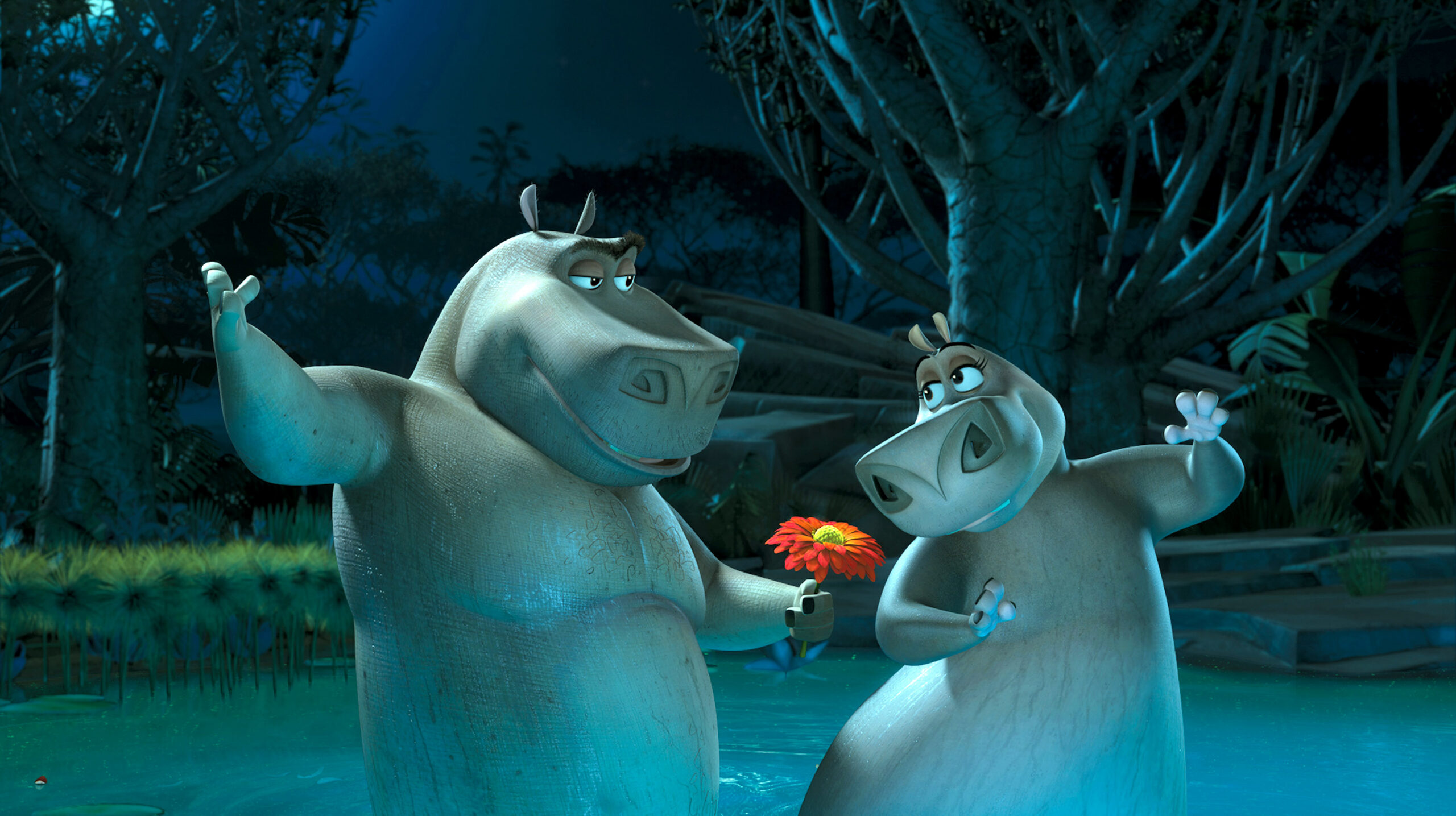 Moto Moto (voice: will.i.am) and Gloria the Hippo (voice: Jada Pinkett Smith) of MADAGASCAR: ESCAPE 2 AFRICA