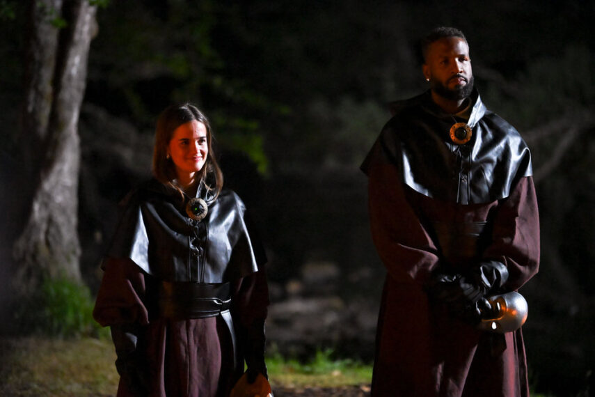 THE TRAITORS: NEW BLOOD -- "I'm a Sweaty Boy" Episode 502 -- Pictured: (l-r) Katie Fites, Xavier Scruggs -- (Photo by: Euan Cherry/NBC)