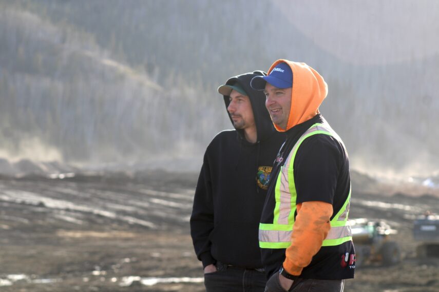 Parker Schnabel and Mitch Blaschke together surverying cut
