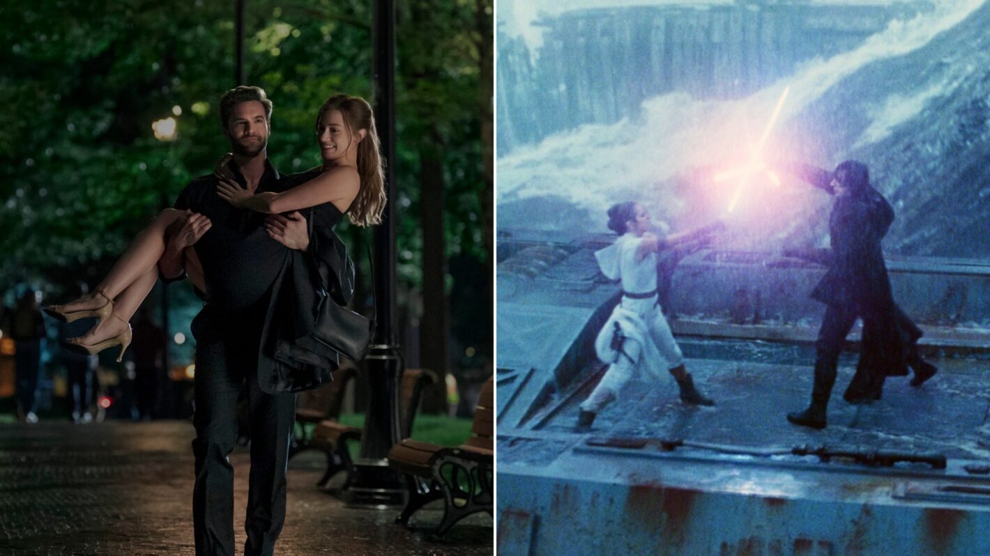 Tom Bateman and Lili Reinhart as Adam and Olive in 'The Love Hypothesis' and Daisy Ridley and Adam Driver as Rey and Kylo Ren in 'Star Wars: The Rise of Skywalker'