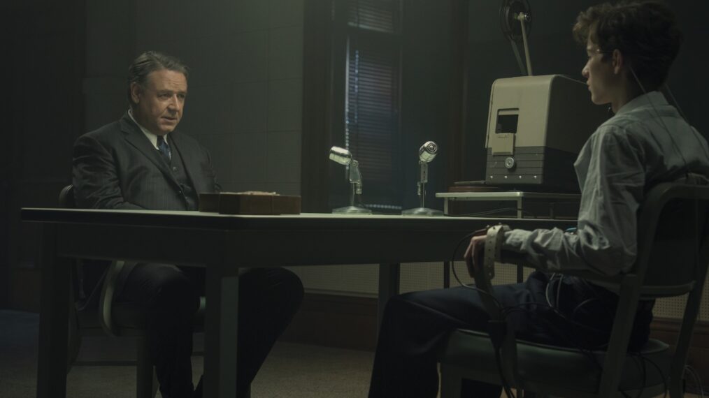 Unabomber. (L to R) Russell Crowe as Henry Murray and Jacob Tremblay as Ted Kaczynski in Unabomber. Cr. Philippe Bosse/Netflix ©2026