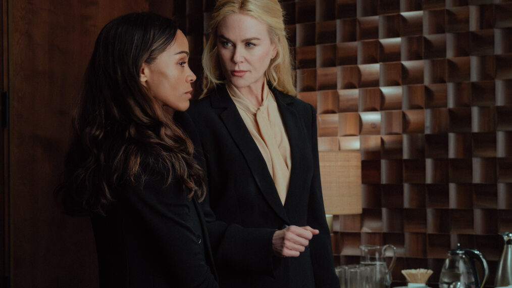 L-R: Zoe Saldaña as Joe and Nicole Kidman as Kaitlynin Lioness, episode 8, season 3, streaming on Paramount+, 2026. Photo Credit: Ryan Green/Paramount+.
