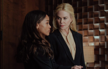 L-R: Zoe Saldaña as Joe and Nicole Kidman as Kaitlynin Lioness, episode 8, season 3, streaming on Paramount+, 2026. Photo Credit: Ryan Green/Paramount+.