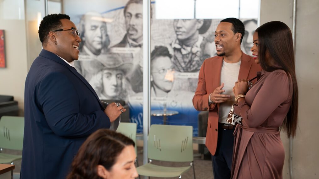 Ben Onyx Dowdy, Tyler James Williams, and Janelle James in 'Abbott Elementary' Season 6