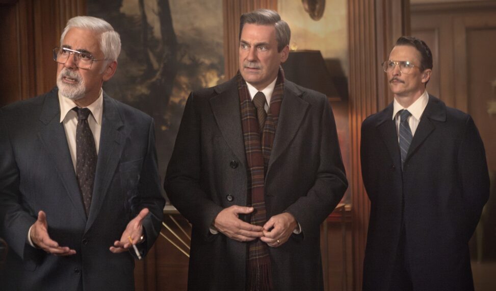 American Hostage Episode 103: Magic TicketCredit: Steven Ackerman Copyright: MGM+/Sony Pictures Television Description: Adam Arkin as John Ruckelshaus, Jon Hamm as Fred Heckman, Jonathan Tucker as Cormac McNally