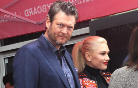 Blake Shelton and Gwen Stefani at the Adam Levine Star on the Hollywood Walk of Fame Ceremony on February 10, 2017, in Hollywood, California