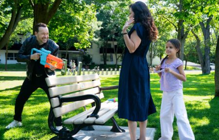 Donnie Wahlberg as Danny Reagan, Marisa Ramirez as Maria Baez, and Eleanor and Penelope Yataco as Elena Baez in 'Boston Blue' Season 2 Episode 2