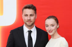 Cameron Fuller and Phoebe Dynevor attend the premiere of Universal Pictures' 'Drop' at TCL Chinese Theatre on April 08, 2025 in Hollywood, California.