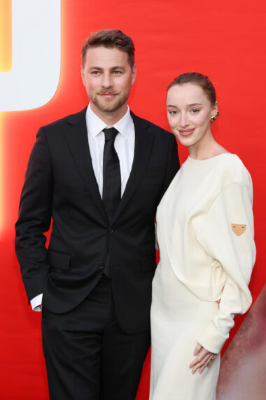 Cameron Fuller and Phoebe Dynevor attend the premiere of Universal Pictures' "Drop" at TCL Chinese Theatre on April 08, 2025 in Hollywood, California.