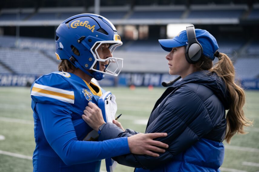 Glen Powell and Perry Mattfeld in 'Chad Powers' Season 2 