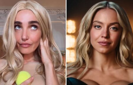 Chloe Fineman parodying Sydney Sweeney's Novig commercial, Sweeney in the actual commercial