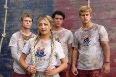 Connor Paton as Ryder Regis, Miku Martineau as Teagan Tao, Kyle Clark as Cam Dillinger and Sam Braun as Josh Regis in Crew Girl