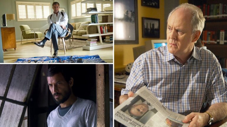 Ray Stevenson as Isaak Sirko, John Lithgow as Arthur Mitchell, and Jesse Borrego as George King in 'Dexter'