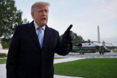 President Donald Trump speaks to members of the media after returning to the White House on September 23, 2026