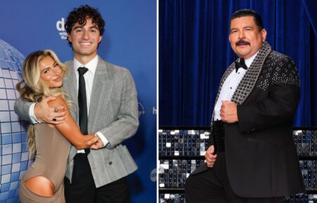 Daniella Karagach and Ezra Frech attend the 'Dancing with the Stars' Post-Cast Reveal Press Line at 7 Hudson Square in New York City; Guillermo Rodriguez in a 'DWTS' Season 35 promotional photo
