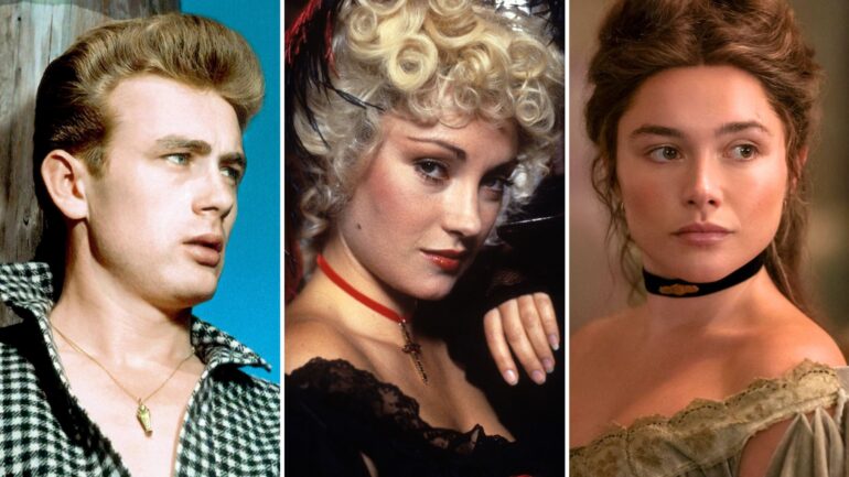 James Dean in 'East of Eden' (1955), Jane Seymoure in 'East of Eden' (1981), and Florence Pugh in 'East of Eden' (2026)