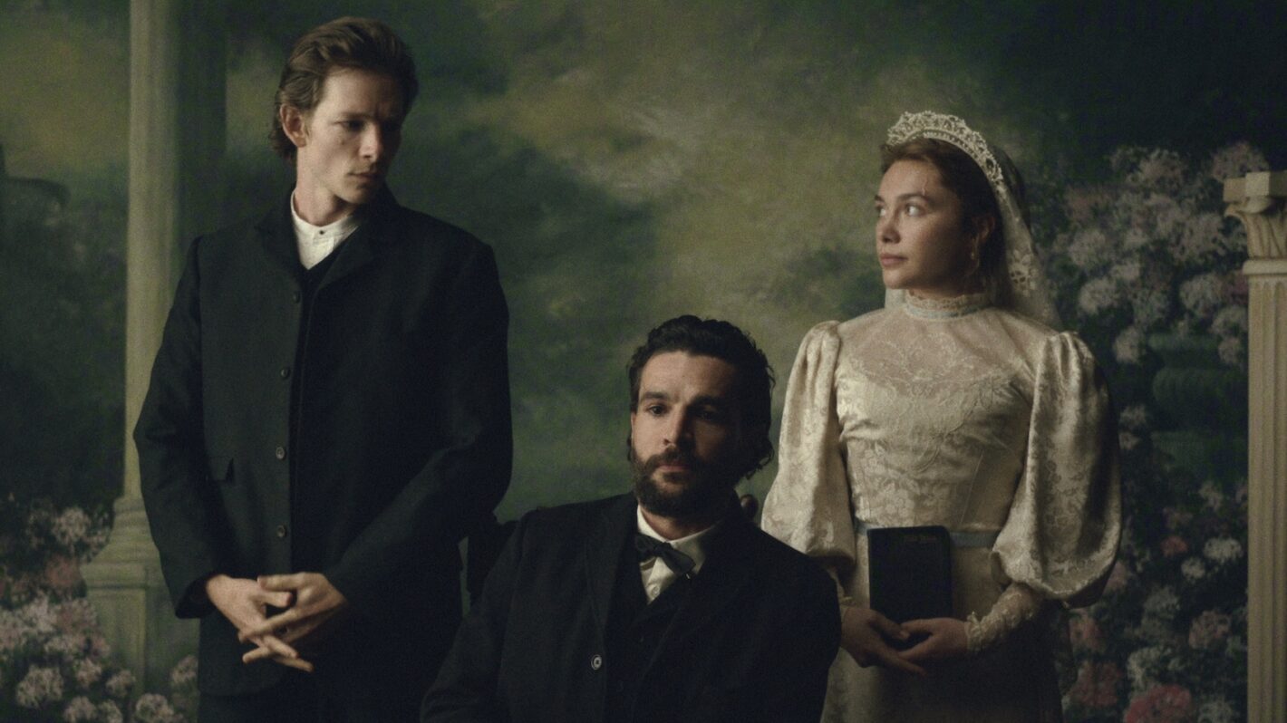Mike Faist as Charles Trask, Christopher Abbott as Adam Trask, Florence Pugh as Cathy Ames in 'East of Eden'