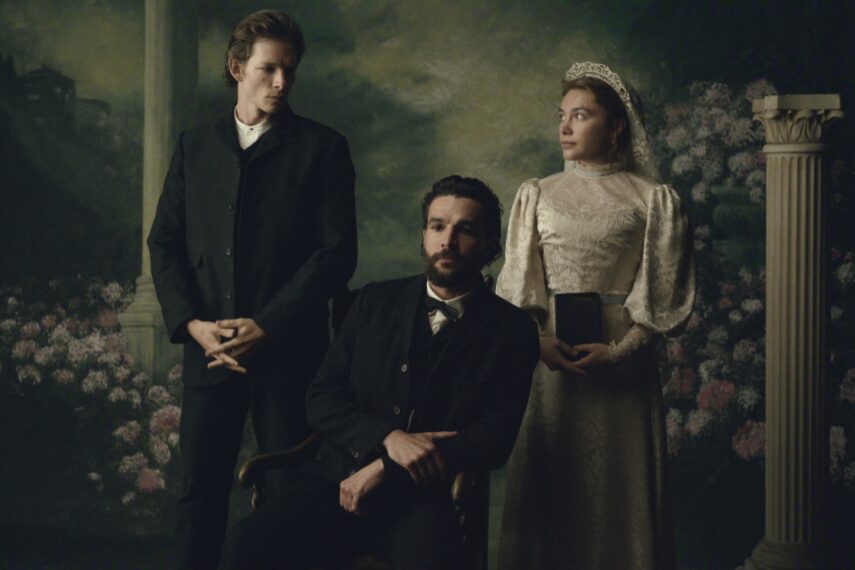 Mike Faist as Charles Trask, Christopher Abbott as Adam Trask, Florence Pugh as Cathy Ames in 'East of Eden'