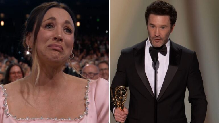 Tom Pelphrey’s Emmy Speech Brings Kaley Cuoco to Tears