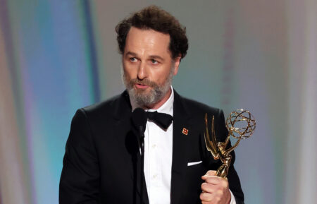 78th PRIMETIME EMMY AWARDS -- Pictured: Matthew Rhys accepts the Outstanding Lead Actor in a Limited or Anthology Series or Movie Award for "The Beast in Me" on stage during the 78th Primetime Emmy Awards held at the Peacock Theater on September 14, 2026.