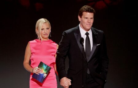 Sarah Michelle Gellar and David Boreanaz speak on stage during the 78th Primetime Emmy Awards held at the Peacock Theater on September 14, 2026