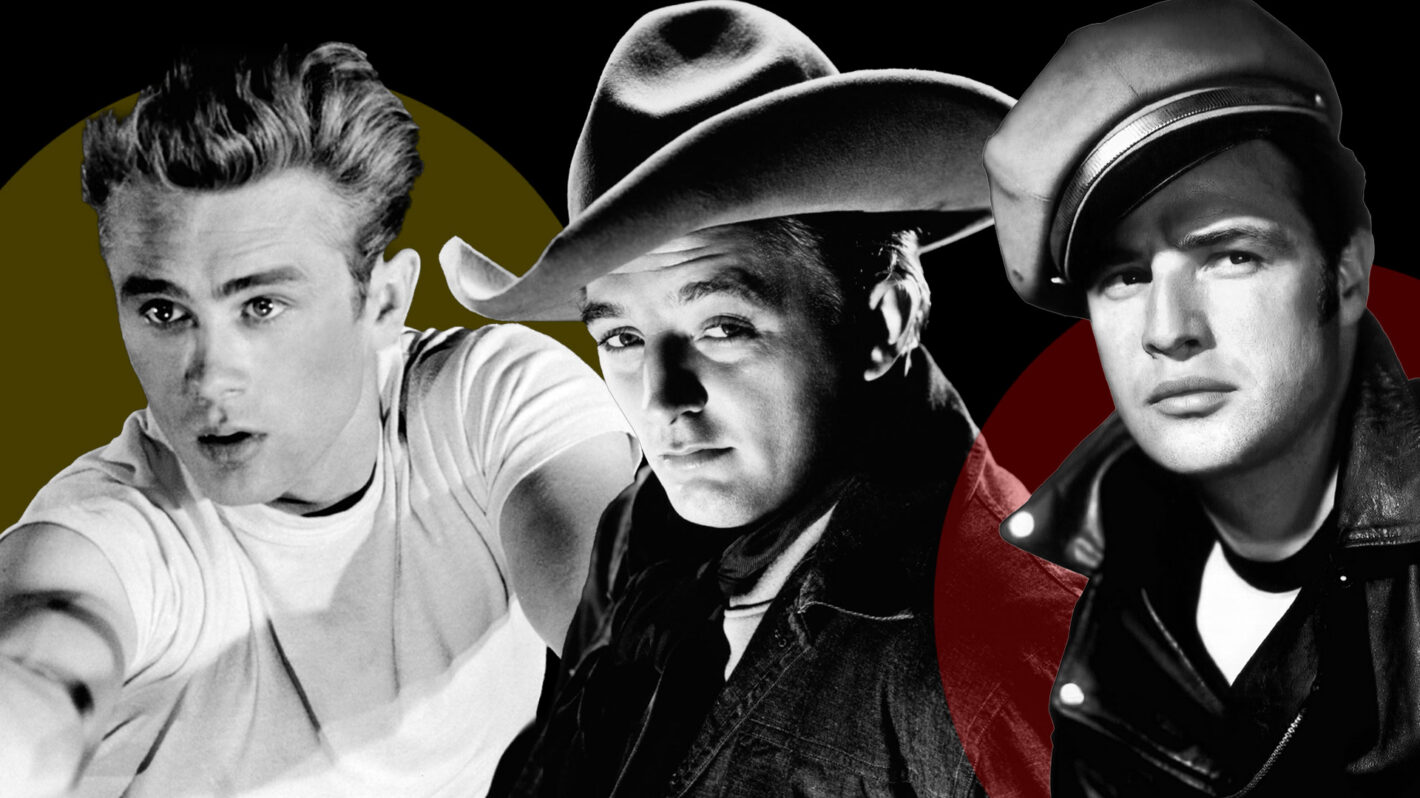 Hollywood Badboy Icons James Dean, Robert Mitchum and Marlon Brando collage