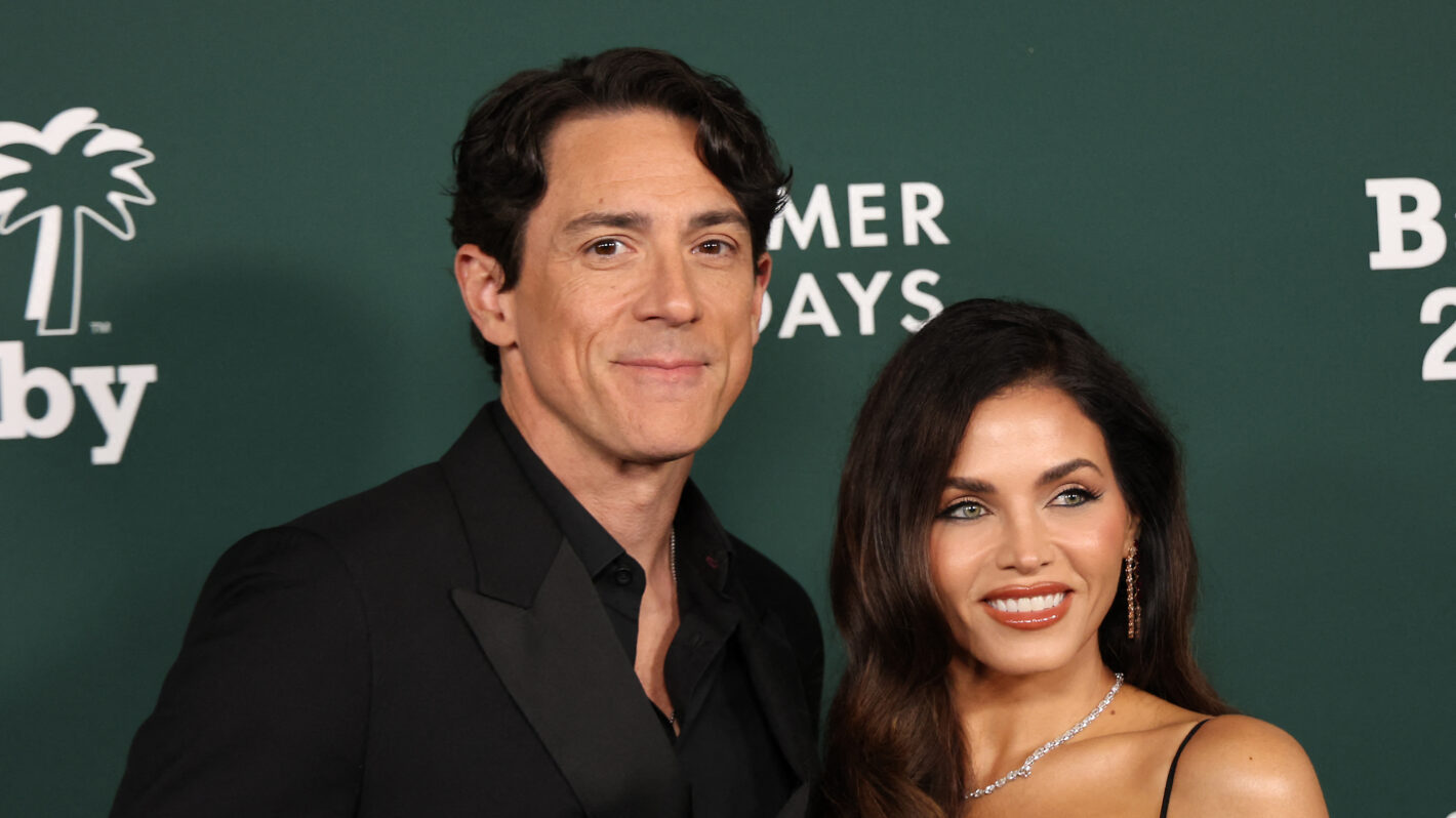 US actress Jenna Dewan (R) and US actor Steve Kazee attend the 2025 Baby2Baby Gala at the Pacific Design Center in West Hollywood