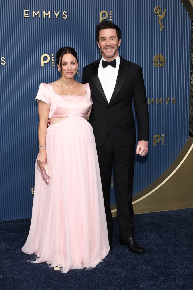 Kaley Cuoco and Tom Pelphrey attend the 78th Primetime Emmy Awards at Peacock Theater on September 14, 2026 in Los Angeles, California.