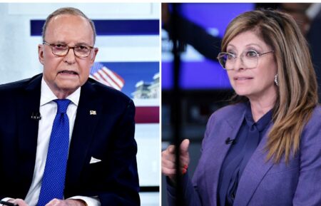 (left) Fox News host Larry Kudlow, (right) former Fox News host Maria Bartiromo