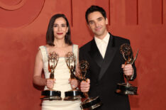 Lucia Aniello and Paul W. Downs attend the HBO & Max Post Emmys Reception at San Vicente Bungalows on September 15, 2024, in West Hollywood, California